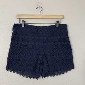 Ann Taylor LOFT Riviera Shorts Crocheted Lace‎ Overlay Navy Blue Size 6